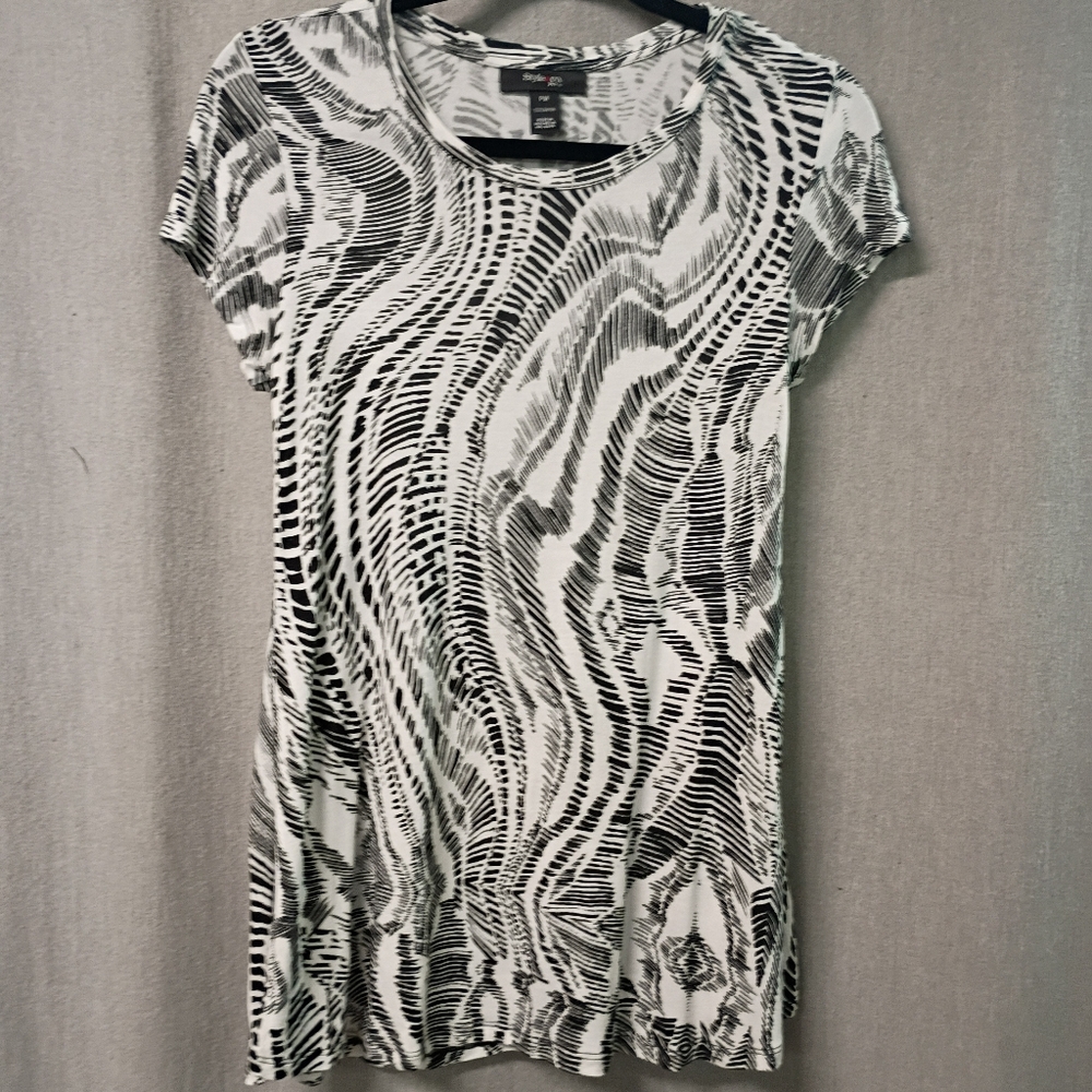 Style & Co. Petite Black & White Patterned Women's Top Size PM